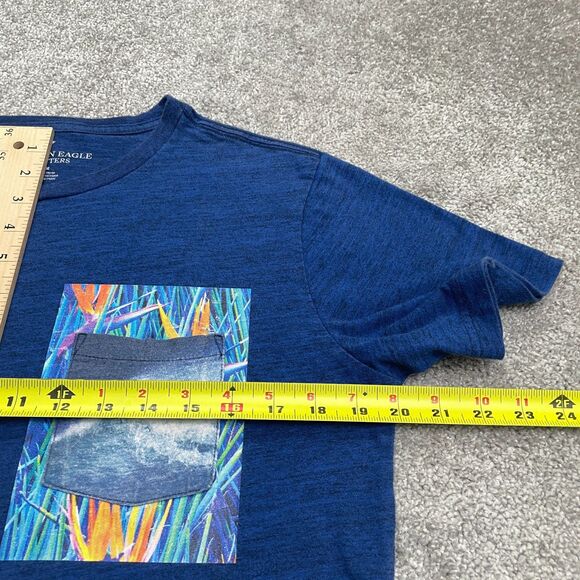 American Eagle Outfitters Wave Pocket Tee Mens Medium Heather Blue Beach T-Shirt - Picture 9 of 12